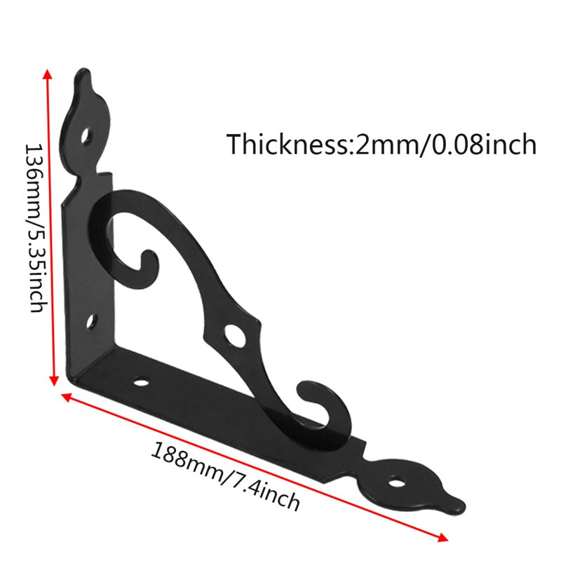 Luomorgo 10 Pcs L Bracket Decorative Shelf Brackets, Wall Mounted L Shape Floating Shelf Bracket Heavy Duty Metal Corner Brace Joint Right Angle Bracket Shelf Support, 7.4 Inch, Black - Image 2